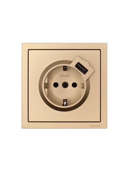 Розетка 1-мест. с/з+USB разъем СП ZIMA IP20 зол. LEZARD 704-3688-181