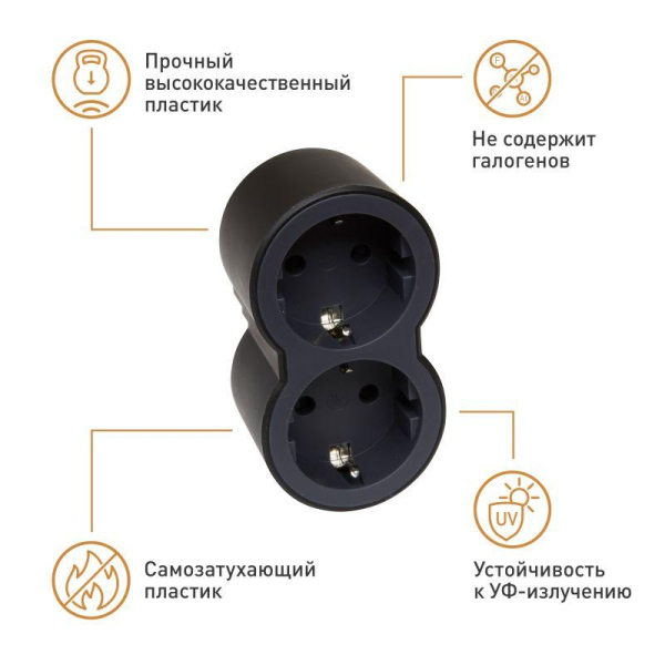 Разветвитель 2-м 16А IP20 Стандарт 2х2P+E черн. Leg 694517