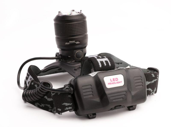 Фонарь налобный аккумуляторный LED5339 3.7В LED+син. LED 5Вт фокус 2 ак. 4 реж USB черн. Ultraflash 15041