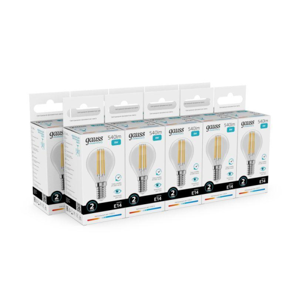 Лампа светодиодная филаментная Filament Elementary 8Вт шар 4100К Е14 540лм GAUSS 52128