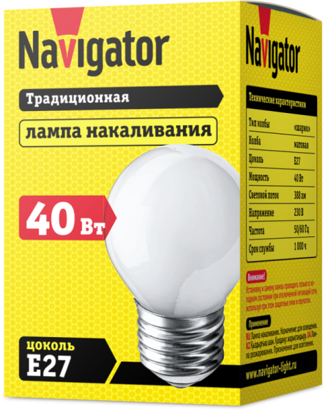 Лампа накаливания 94 311 NI-C-40-230-E27-FR Navigator 94311