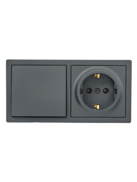 Блок ОП LETO (1-кл. выключатель + 1-м розетка с заземл.) горизонт. графит LEZARD 752-3400-170BAP