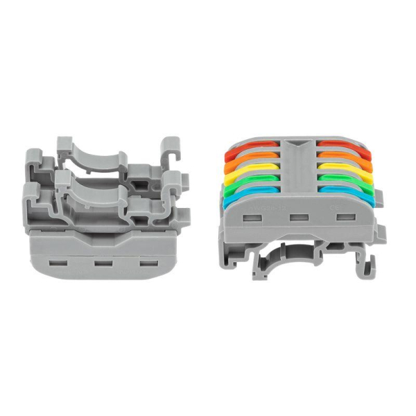 Клемма СМК 222-425D проходная 5-полюсная, с креплением на DIN-рейку (0,08-4 мм²) серая (20 шт./уп.) REXANT
