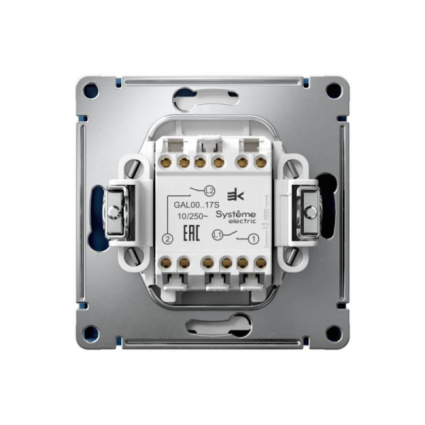 Выключатель кнопочный 2-кл. ArtGallery 10AX быстрозажим. клем. механизм аквамарин SE GAL001117S