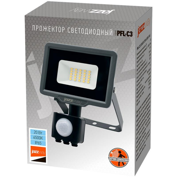 Прожектор светодиодный PFL-C3 SENSOR 20Вт 6500К IP65 ДО закален. прозр. стекло Pro JazzWay 5026926A