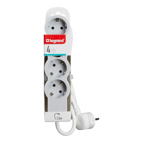 Удлинитель 4х1.5м 16А IP20 Стандарт 4х2P+E бел./сер. Leg 694552