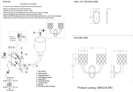 Crystal Lux Бра Crystal Lux GRACIA AP2 GOLD