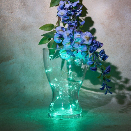 Гирлянда светодиодная Роса 2м, 20LED, ЗЕЛЕНЫЙ, IP20, 2хCR2032 в комплекте NEON-NIGHT