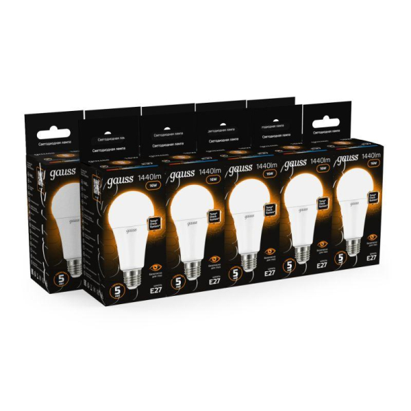 Лампа светодиодная Black 16Вт A60 грушевидная 3000К тепл. бел. E27 1440лм GAUSS 102502116