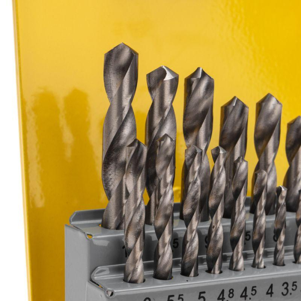 Набор сверл по металлу, 1-10мм (через 0,5мм, 3,2мм, 4,8мм), HSS, цилиндрический хвостовик, металлический кейс, 21 шт. KRANZ