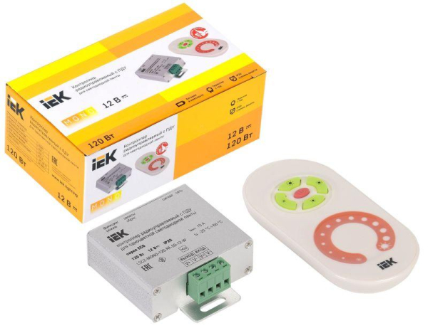 Контроллер с ПДУ радио MONO 1 канал 12В 10А 120Вт бел. IEK LSC1-MONO-120-RF-20-12-W