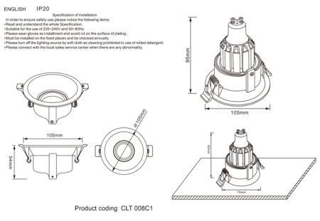 Встраиваемый светильник Crystal Lux CLT 008C1 WH