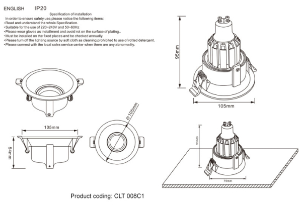 Встраиваемый светильник Crystal Lux CLT 008C1 BL