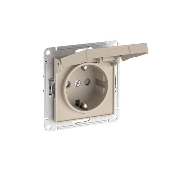 Розетка AtlasDesign 16А IP20 с заземл. защ. шторки с крышкой быстрозажим. клем. механизм песочн. SE ATN001246S