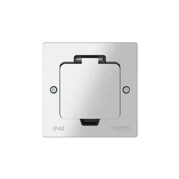 Лючок MultiDesk MDK20 на 2мод. IP44 с монтажной коробкой для стены фальшпола стола серебр. SE MDK20102SA