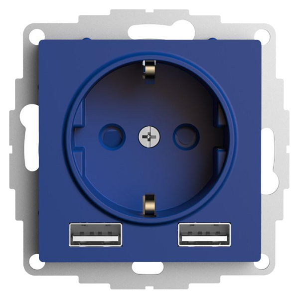 Розетка AtlasDesign 16А с 2-мя заряд. устройствами USB тип A+A 5В/2.4А 2х5В/1.2А механизм аквамарин SE ATN001130