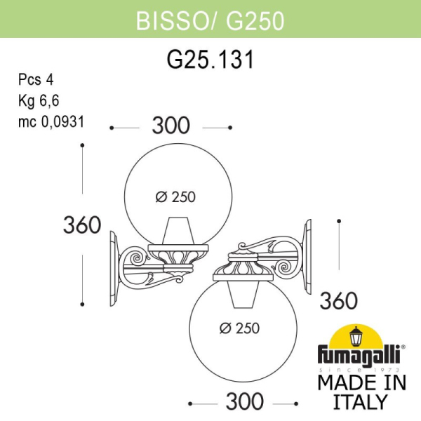 Светильник настенный Fumagalli G25.131.000.BZF1R