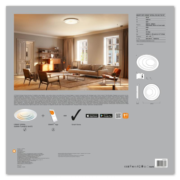Светильник светодиодный SMART WIFI ORBIS SPIRAL RD500 TW WT LEDVANCE 4058075486607