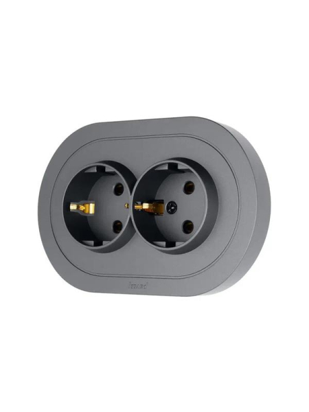 Розетка 2-м СП OSEN с заземл. ПБТ круглая механизм сер. матов. LEZARD 744-7400-127B