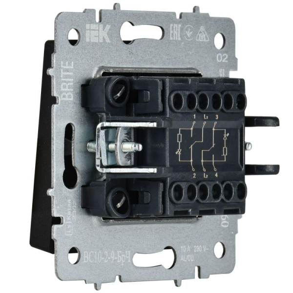 Выключатель 2-кл. BRITE 10А ВС10-2-9-БрЧ для отелей с индик. механизм черн. IEK BR-V20-2-10-K02