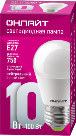 Лампа светодиодная 61 969 OLL-G45-10-230-4K-E27 10Вт шар 4000К нейтр. бел. E27 1000лм 176-264В ОНЛАЙТ 61969