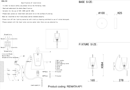 Crystal Lux Бра Crystal Lux RENATA AP1 GOLD