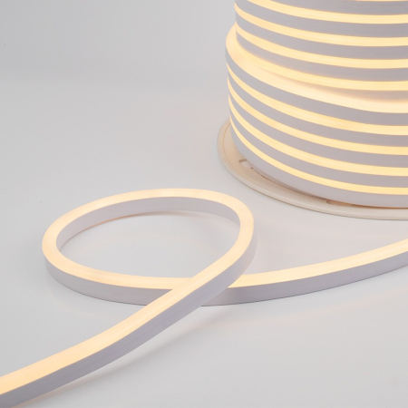 Гибкий неон 8х16мм односторонний 120 LED/м ТЕПЛЫЙ БЕЛЫЙ 230В бухта 100м (с комплектом подключения) NEON-NIGHT