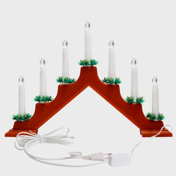 Новогодняя горка 7 свечек, цвет корпуса: Красный, цвет свечения: ТЕПЛЫЙ БЕЛЫЙ