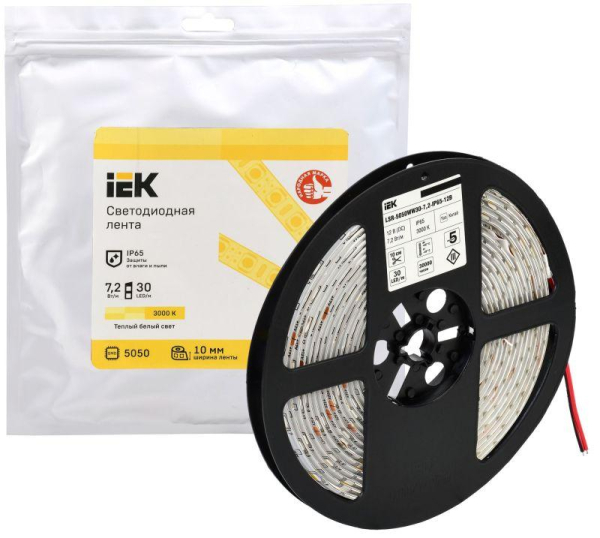 Лента светодиодная LED LSR-5050WW30-7.2-IP65-12В (уп.5м) IEK LSR2-1-030-65-3-05